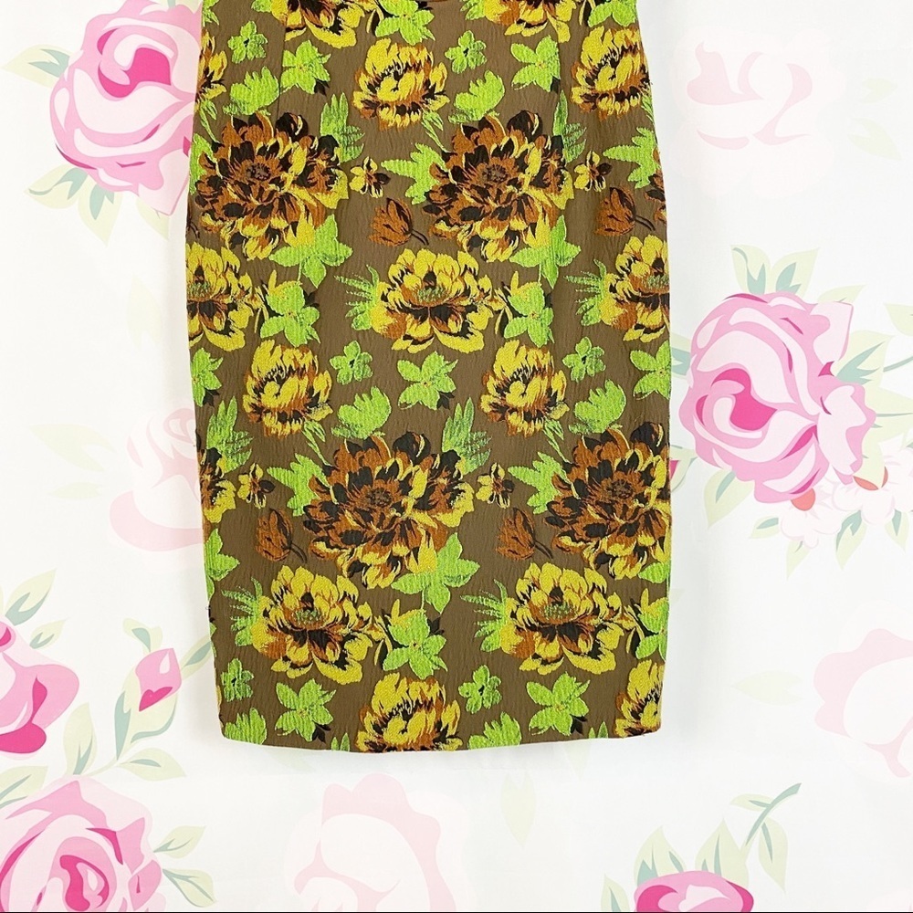 Anthropologie Moulinette Souers Floral Green Brown Bodycon Y2K Mini Dress 2 - Picture 4 of 11